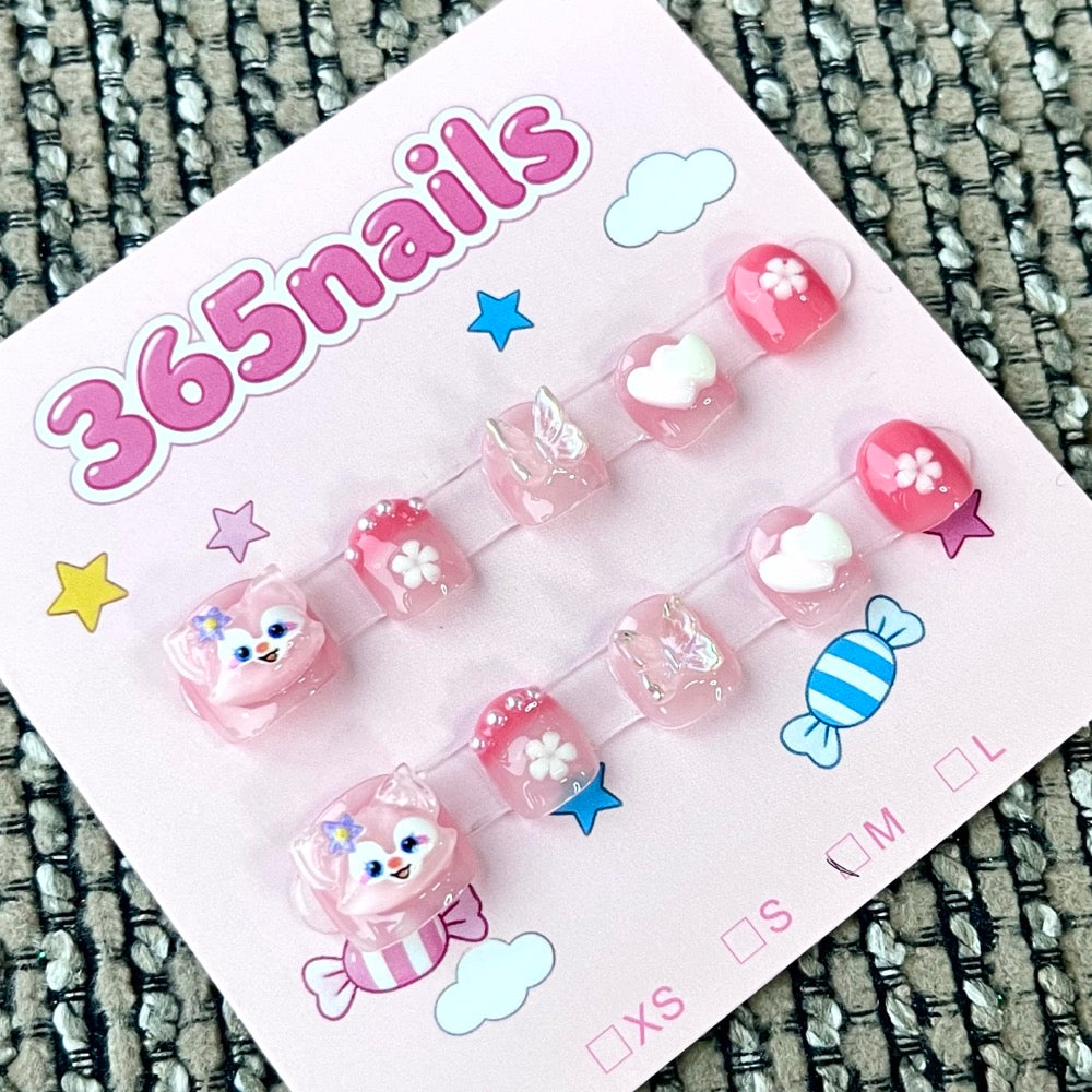 365nails: "Kitty's Blossom Garden" – 3D Floral Handmade Short Nails
