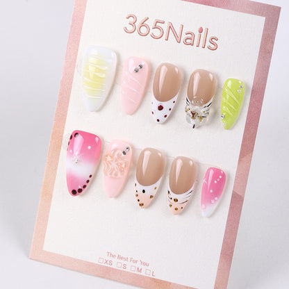 Leopard print pinched flower shape short nail piece summer