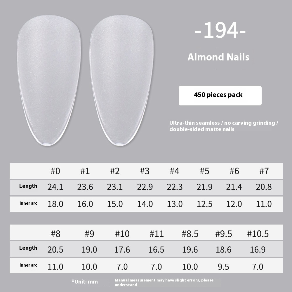 Nail Tips Amazon popular press on nails matte 450 almonds free of engraving ultra-thin and seamless patch manicure fake nails