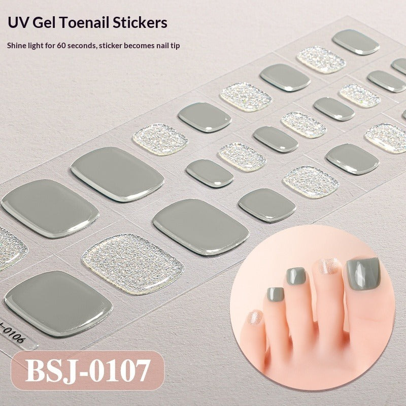 Semi-Cured Gel Nail Strips Toe Nails Pure Color Glitter Mismatch Glossy Set (MOQ=3)