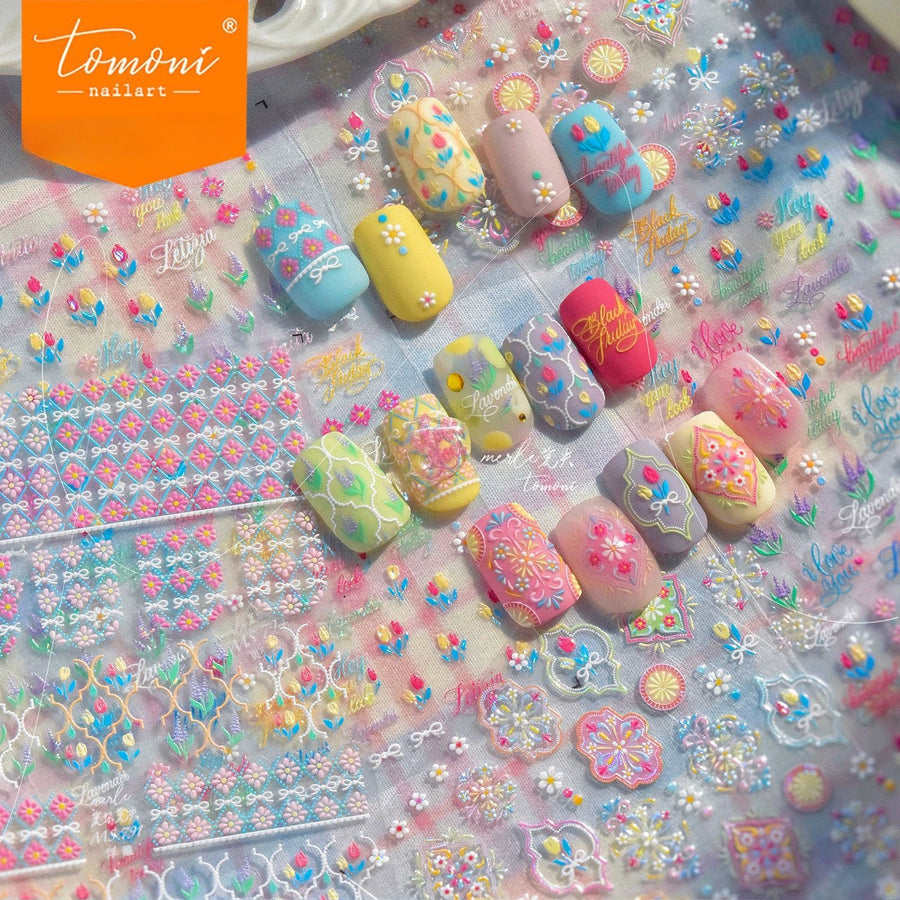 Pastel Moroccan Collection: "Enchanting Moroccan Tile" – 3D Embossed Nail Sticker
