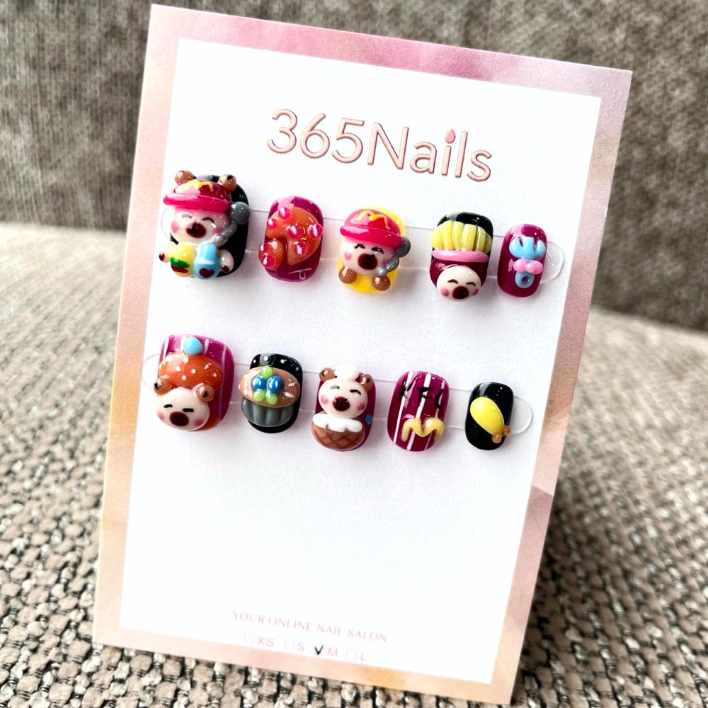 365nails: "Fast Food Friends" – 3D Cartoon Food Short Square Nails