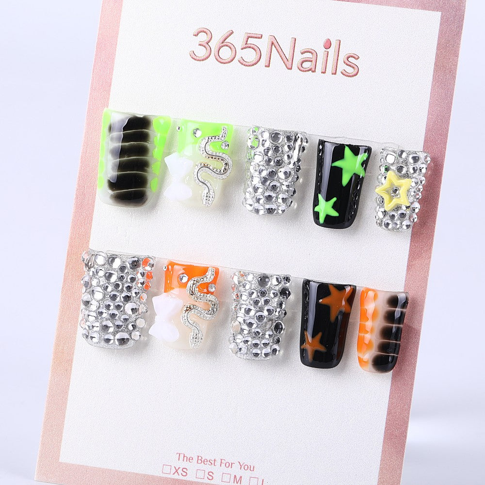 Neon Star Snake Silver Bead Flashing Square Short press on nail