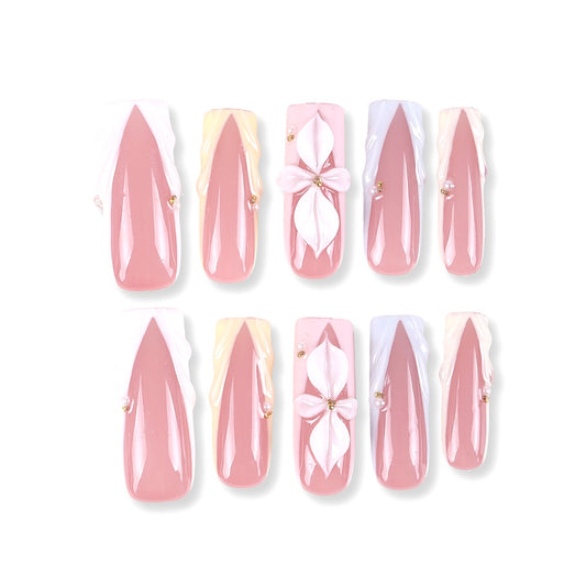365Nails Nude Mauve Sculpted Floral French Square Press-Ons
