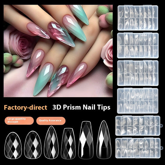 Nail Tips popular 3D rhombus nail piece almond nail ballet nail irregular transparent fake nail piece nail art wholesale