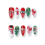 365Nails Christmas Red‑Green Snowman Stiletto Set