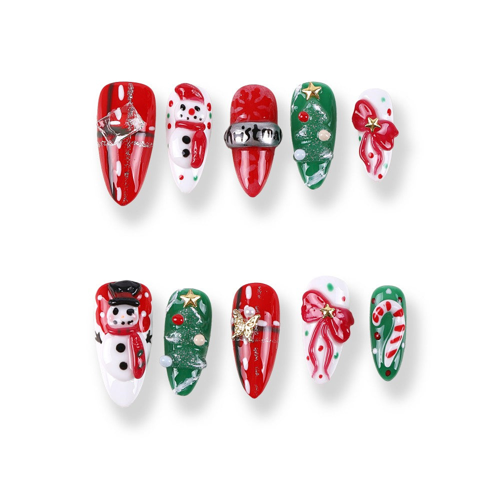 365Nails Christmas Red‑Green Snowman Stiletto Set
