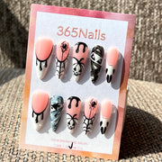 365nails: "Ghostly Glamour" – 3D Spider & Skull Handmade Almond Nails