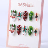 Christmas candy cane and gift box bow medium almond press on nail