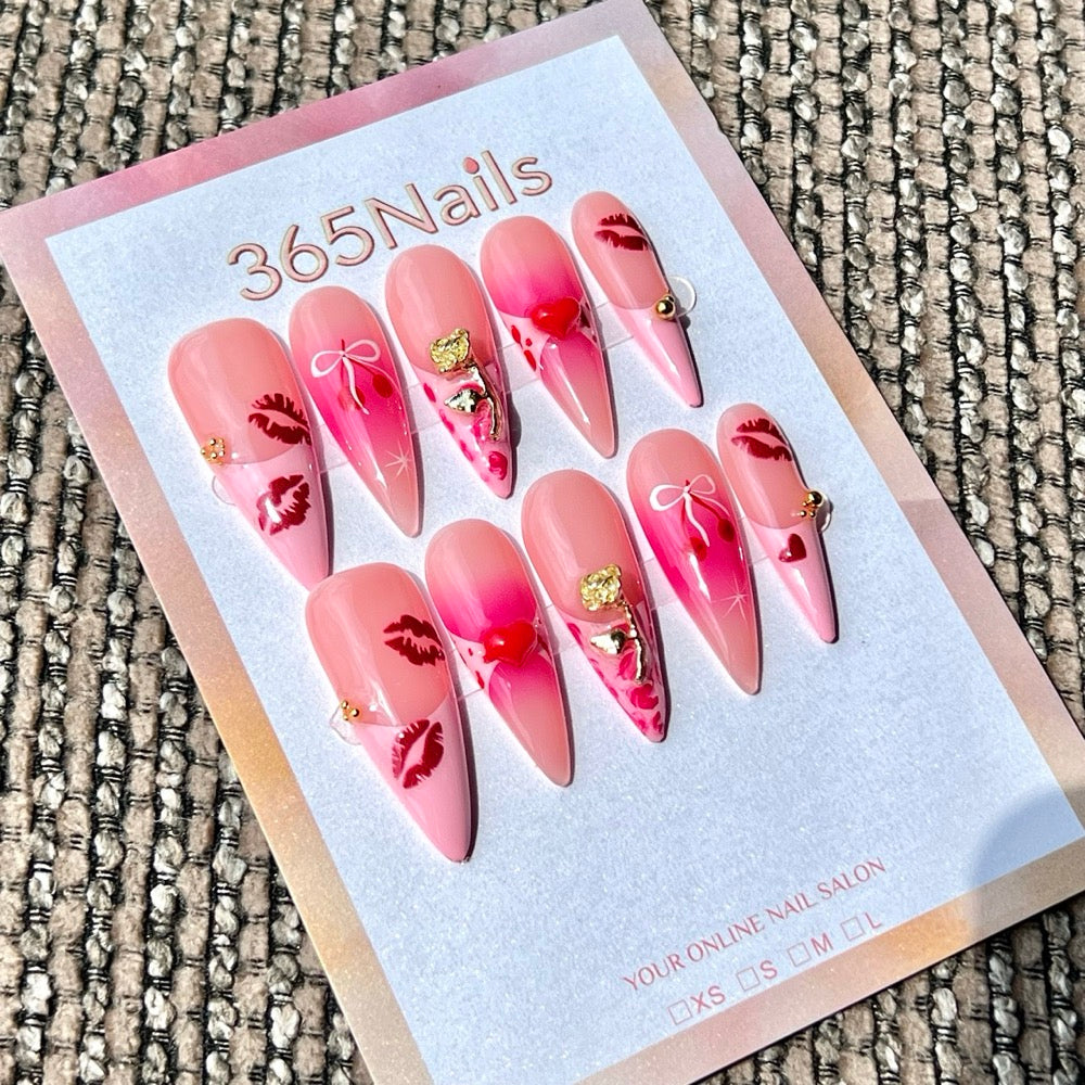 365nails: "Blush Kiss" – 3D Crystal Handmade Long Stiletto Press On Nails