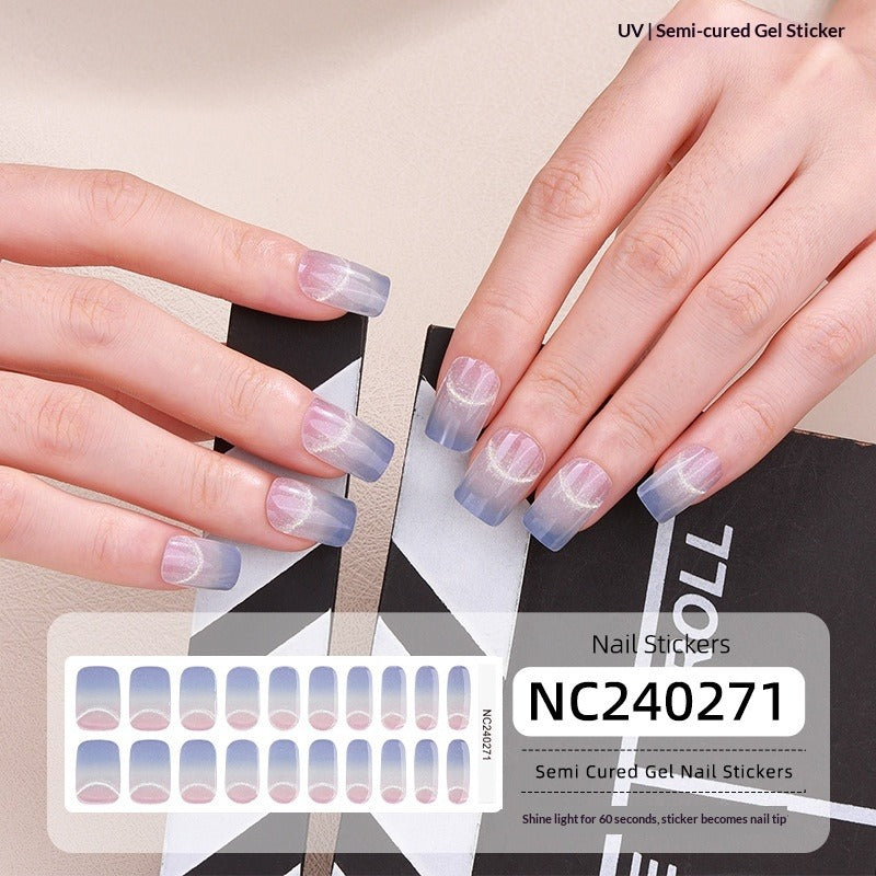 Semi-Cured Gel Nail Strips Sparkle Cat Eye Magnetic Glossy Design (MOQ=3)