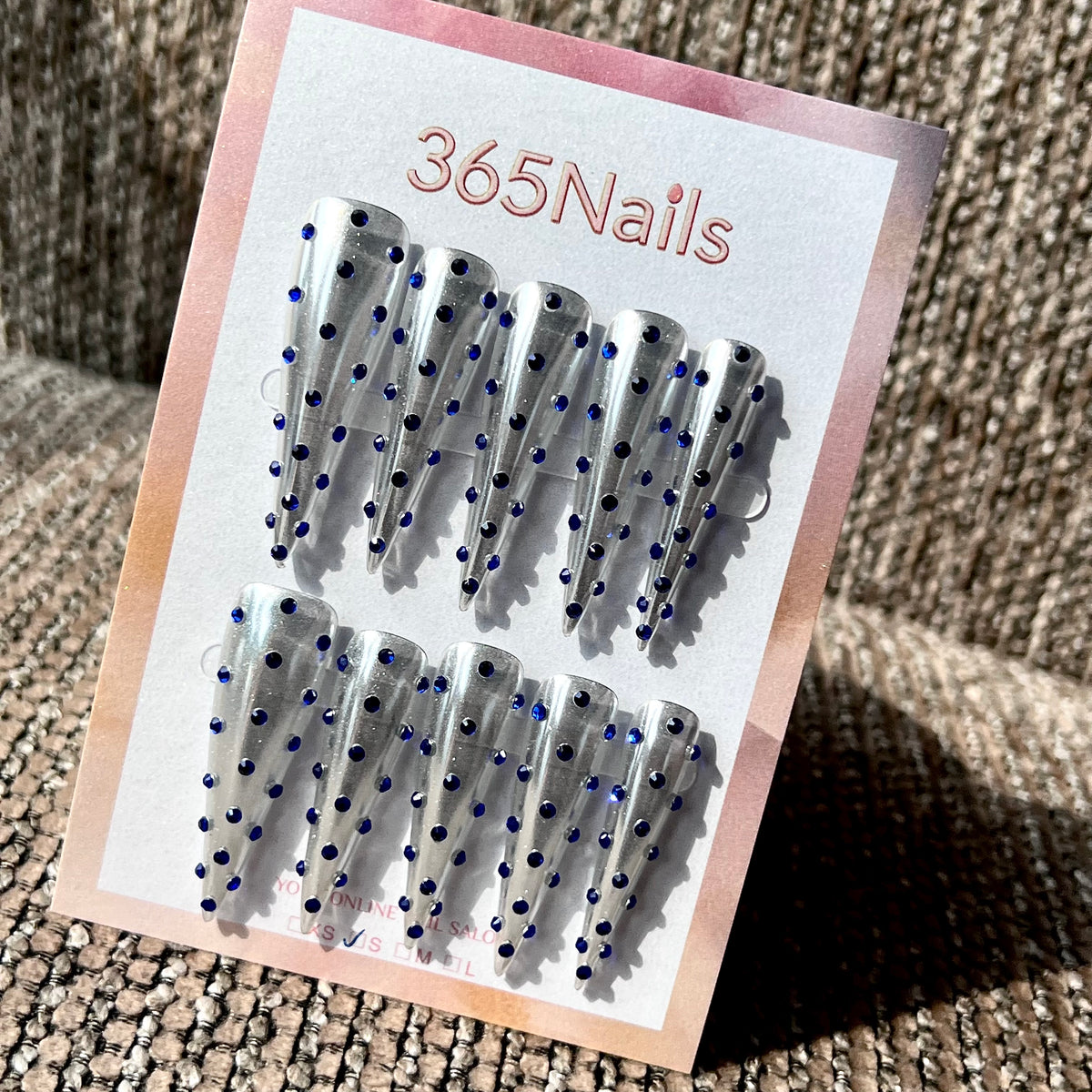 Sapphire Ice - Silver Blue Crystal Stiletto Press-On Nails | Crystal Armor Series