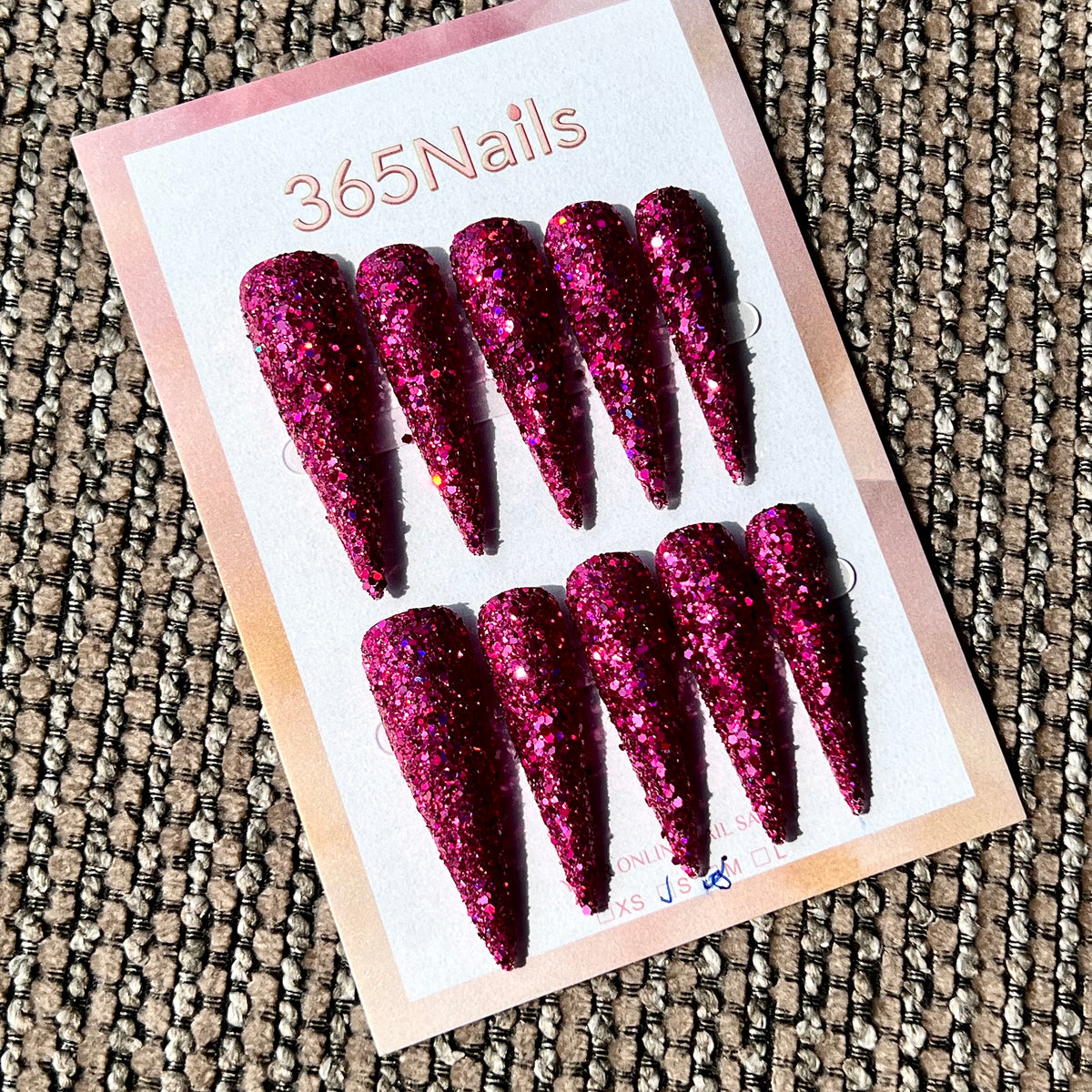 Raspberry Flare - Fuchsia Chunky Glitter Stiletto Press-On Nails | Starry Glitter Series