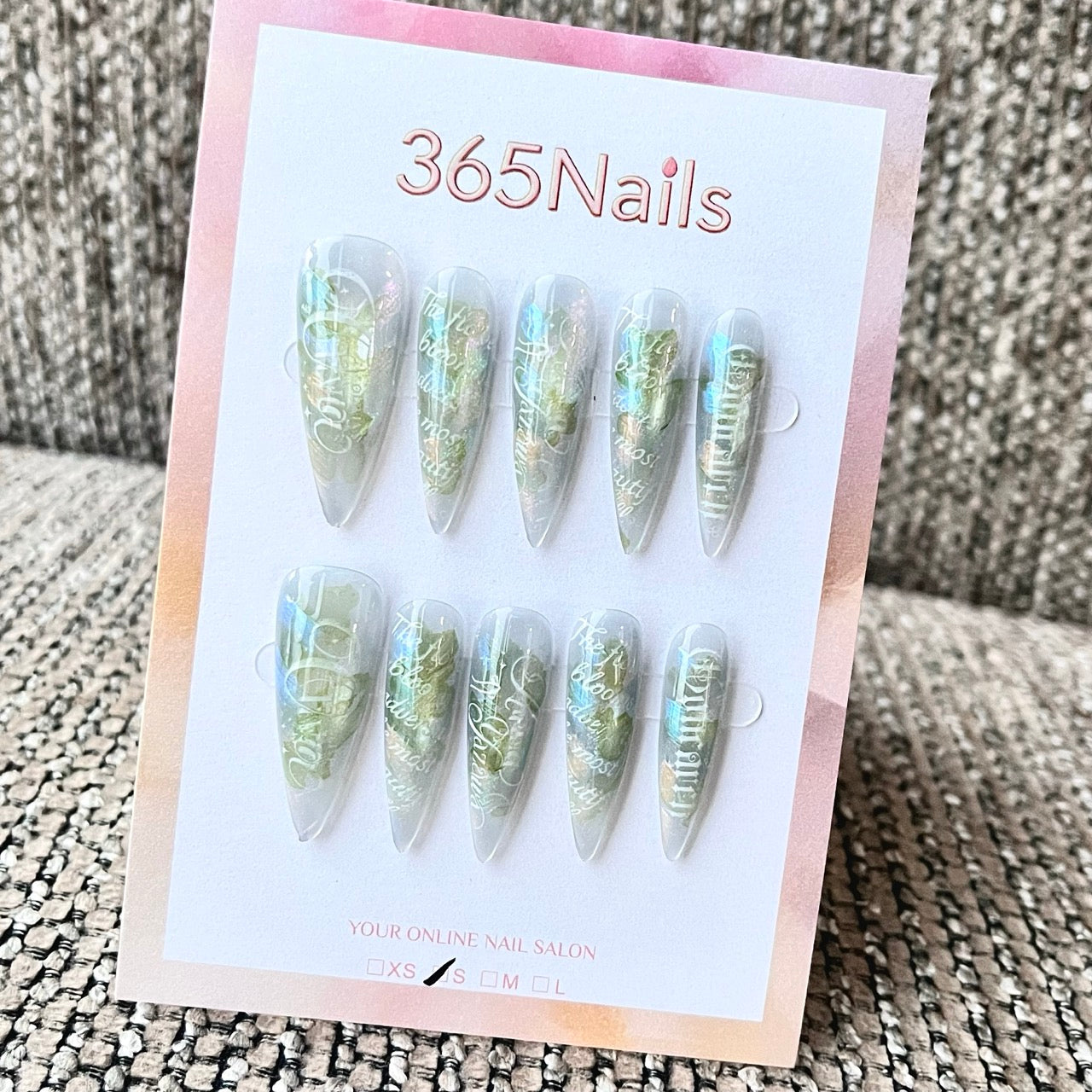 Clear Green Iridescent Graphic Stiletto Press-On Nails