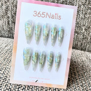 Clear Green Iridescent Graphic Stiletto Press-On Nails
