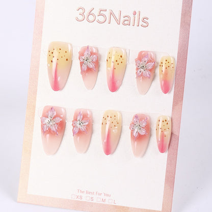 365Nails Apricot‑to‑Pink Gradient with Jelly Petals & Sugar Dots — Sweet Medium Almond Press‑Ons