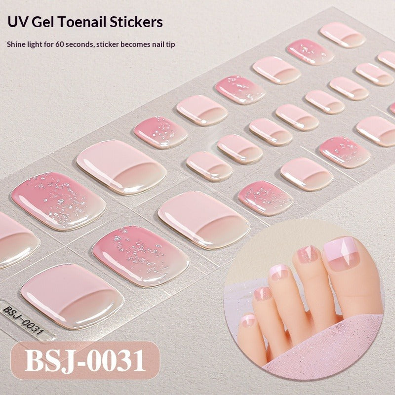 Semi-Cured Gel Nail Strips Toe Nails French Style Soft Pink Glossy Set (MOQ=3)