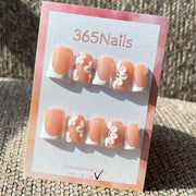 365nails: "Flor de Pêssego" – Unhas Postiças Artesanais 3D com Ponta Francesa Floral Quadradas Curtas