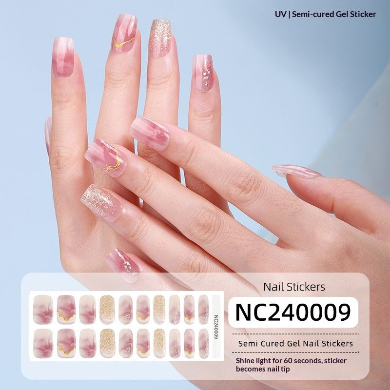 Semi-Cured Gel Nail Strips Soft Pink Gradient Glossy Natural Everyday Wear Set (MOQ=3)