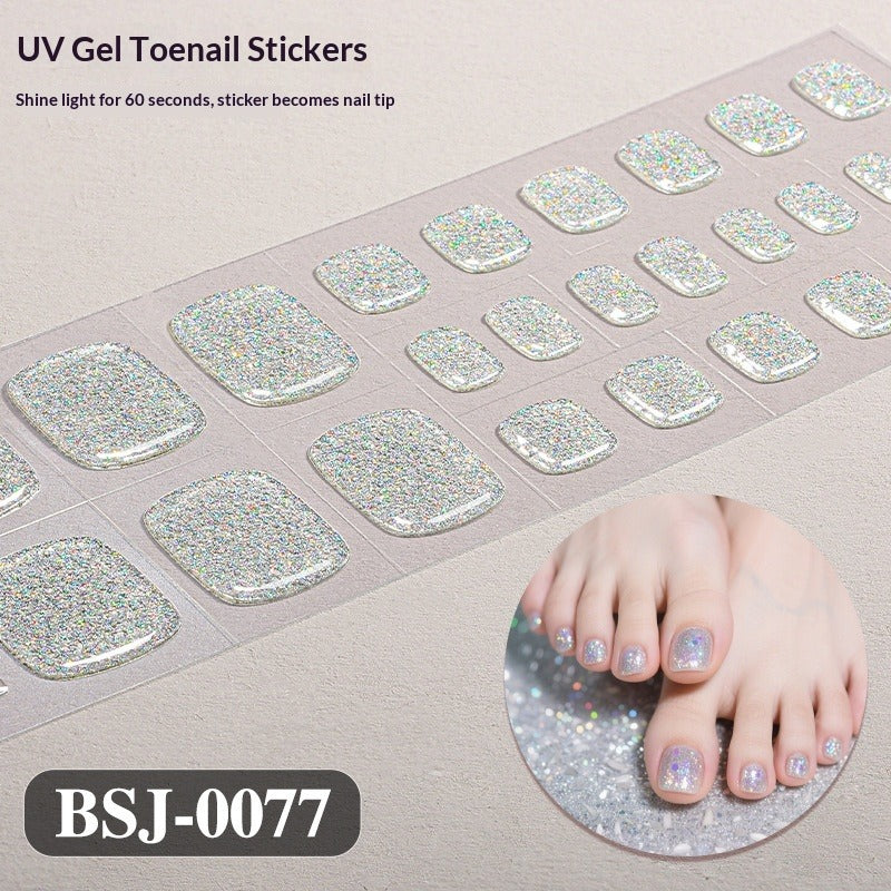 Semi-Cured Gel Nail Strips Toe Nails Pure Color Glitter Sparkle Set (MOQ=3)