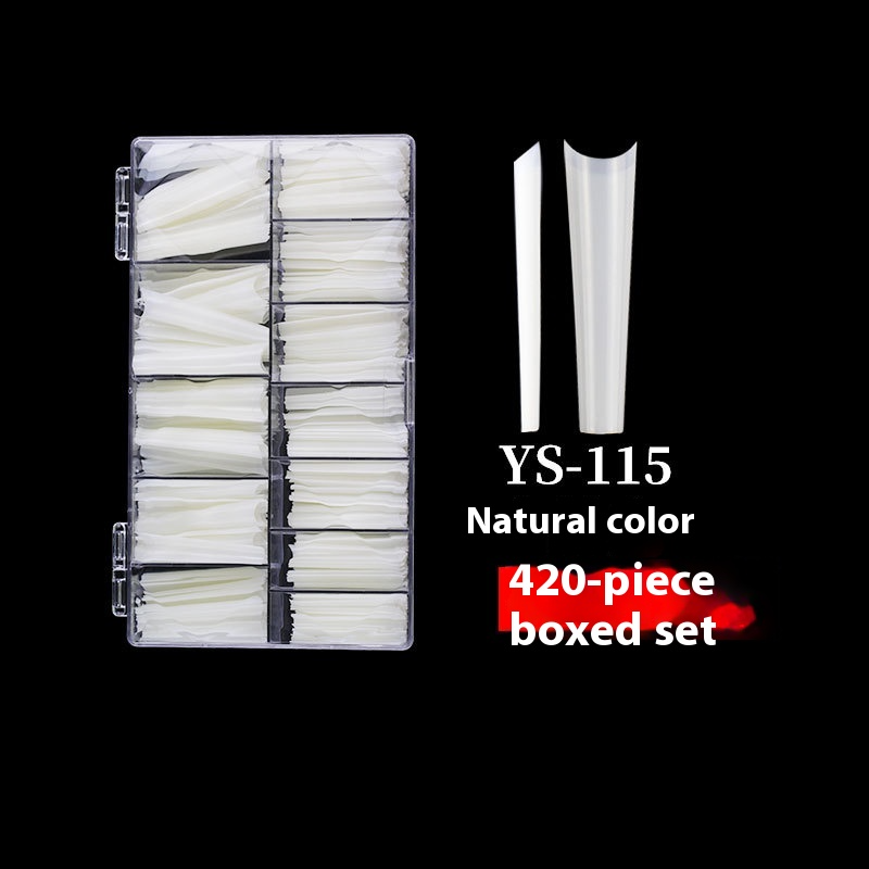 Embouts d’ongles allongeants — faux ongles super longs tête plate, demi‑autocollant, effet denim, forme trapèze press‑on — vente en gros (MOQ=3)