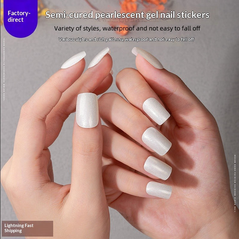 Semi-Cured Gel Nail Strips Solid Pearl Minimal Glossy Design (MOQ=3)
