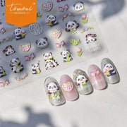 Cute Panda & Floral Nail Stickers – 5D Embossed Kawaii Panda Set