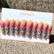 365nails: "Crystal Cascade" – 3D Rhinestone Handmade Long Coffin Nails
