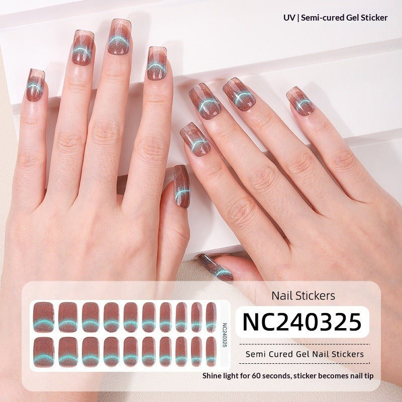 Semi-Cured Gel Nail Strips Sparkle Cat Eye Magnetic Glossy Design (MOQ=3)