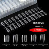 365nails Matte Nail Tip Refill Pack (Sizes 5-9) | 5 Styles: T-Shape, Ballet, Long Oval, Almond, Stiletto