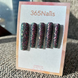 Aurora Neon Glitter Press On Nails｜Black Base Colorful Sparkle Square | Starry Glitter · Sparkling Series