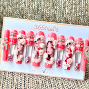 365nails: 珊瑚花卉公主 — 手工製液態流動長款管狀穿戴甲-5.5cm