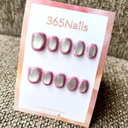 365nails: "Pink Aura" – 손그림 프렌치 팁 수제 숏 스퀘어형 프레스온 네일