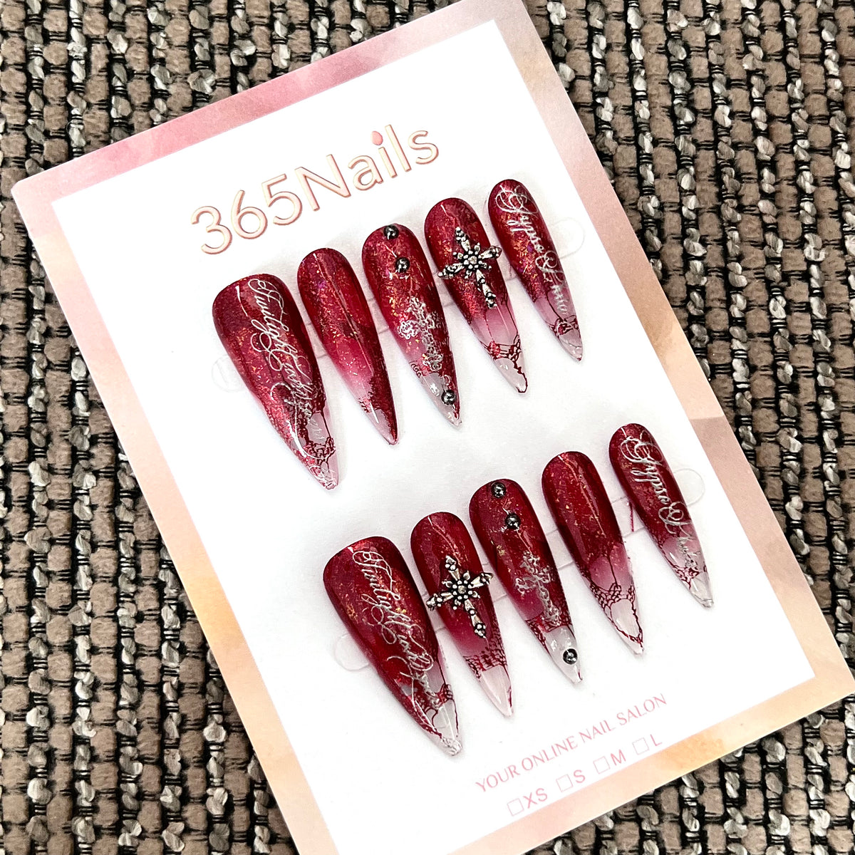 Scarlet Crystal - Red Gem Press-On Nails