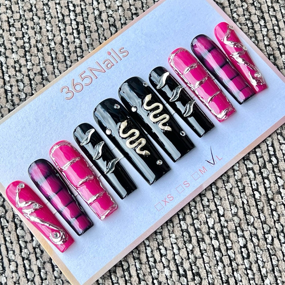 365nails: "Venom & Lace" – 3D Snake Handmade Coffin Nails