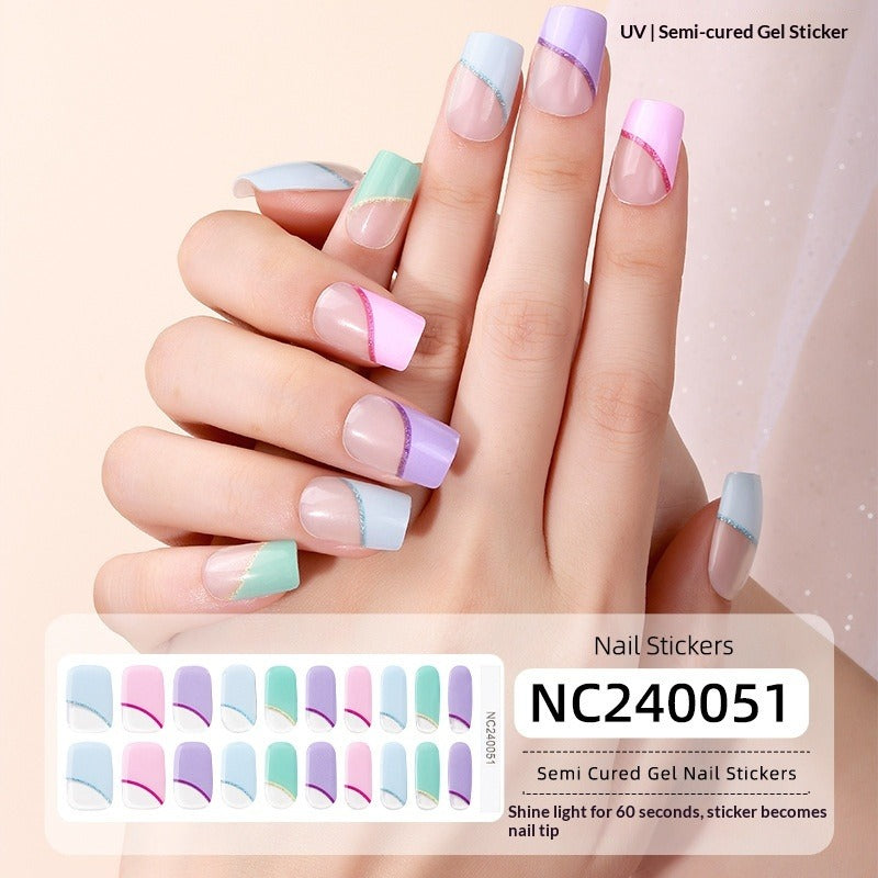 Semi-Cured Gel Nail Strips French Gradient Glitter Glossy Design(MOQ=3)
