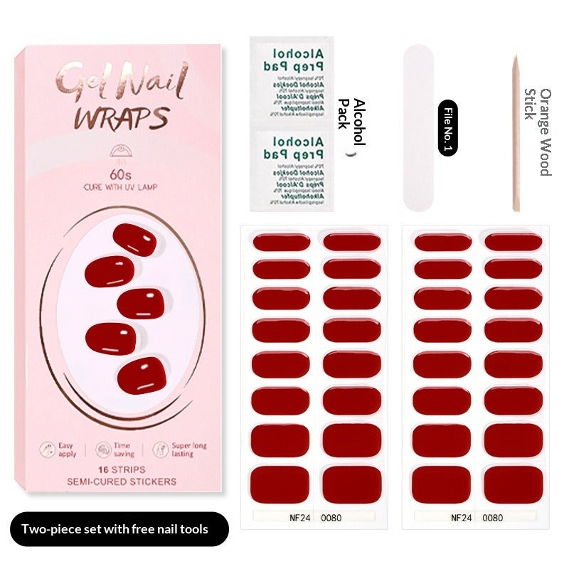 Semi-Cured Gel Nail Strips Pure Solid Glitter Glossy Design (MOQ=3)