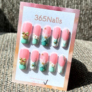 365nails: "Candy Bloom" – 3D Floral & Gradient Handmade Almond Nails