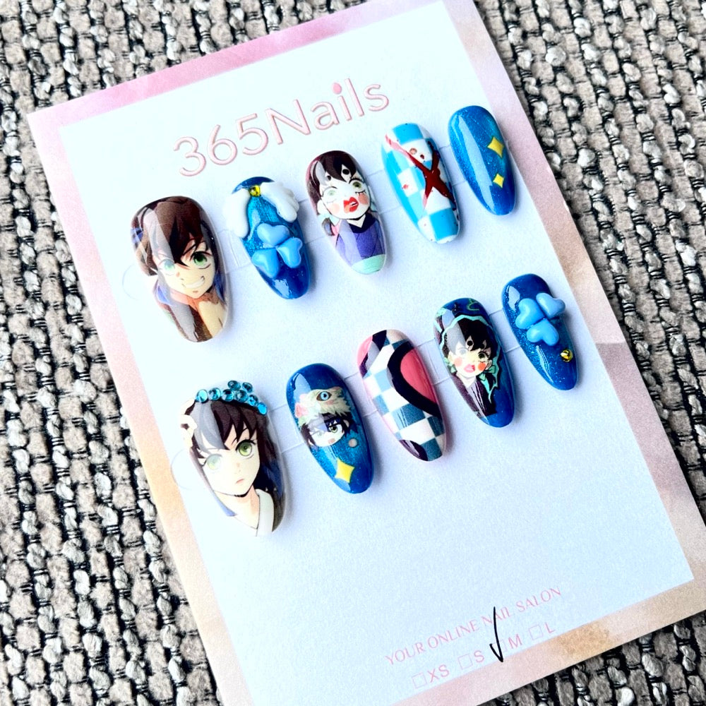 365nails: "Detective Conan Shinichi & Haibara" – Handmade Short Almond Press-On Nails