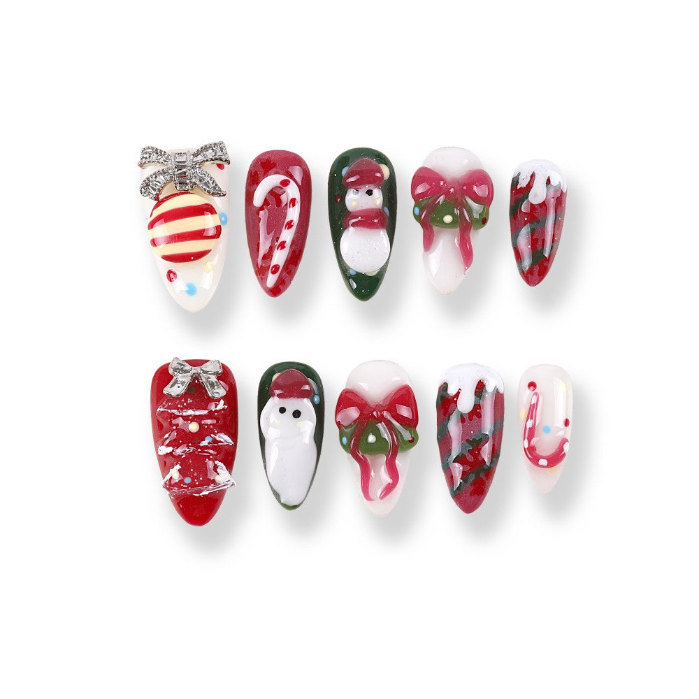 365Nails Reindeer, Wreath & Candy Stripe Almond Mix Set
