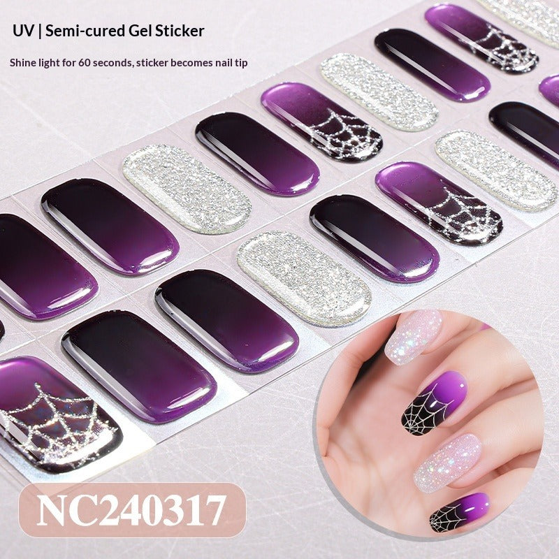 Semi-Cured Gel Nail Strips Halloween Glow Dark Spiderweb Design (MOQ=3)