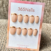 365nails: "Golden Edge French" – Handmade Short Oval Press-On Nails