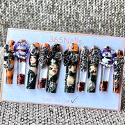 365nails: "Wild Gothic Vixen" – Handmade Liquid Motion Press-On Long Pipe Nails-5.5cm