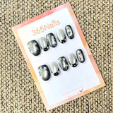 365nails: "Shadow Blossom" – Grey Cat-Eye & Floral French Handmade Oval Nails