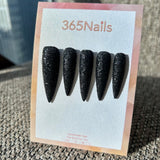 Midnight Stardust Press On Nails Black Shimmer Glitter Stiletto| Starry Glitter · Sparkling Series