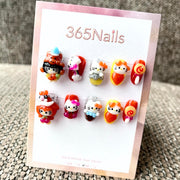 365nails: "Kitty's Autumn Picnic" – 3D Character & Fox Handmade Short Square Nails