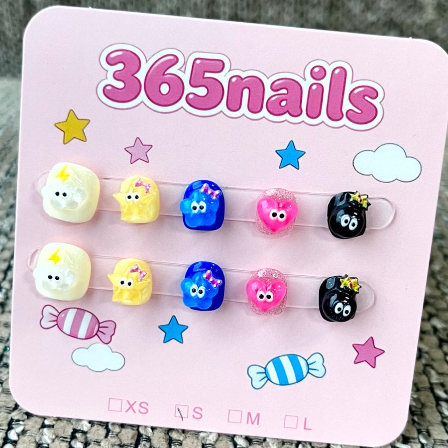 365nails: 리틀 몬스터 파티 – 3D 캐릭터 수제 숏 스퀘어형 네일