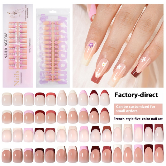 Nail Tips press on nails  explosion five-color French manicure glossy high-end square removable patch fake nail nail piece