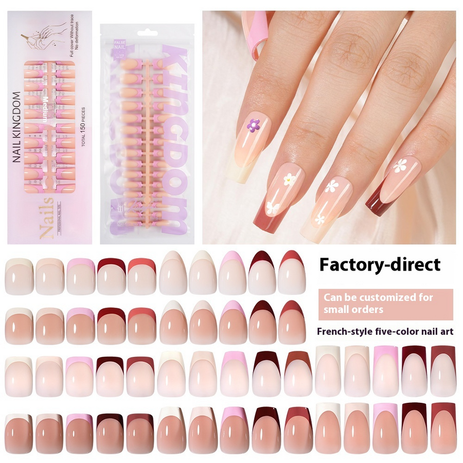 Nail Tips press on nails  explosion five-color French manicure glossy high-end square removable patch fake nail nail piece (MOQ=3)