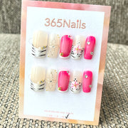 365nails 네온 사파리 – 3D 크롬 크로스 & 지브라 플로럴 수제 스퀘어형 네일